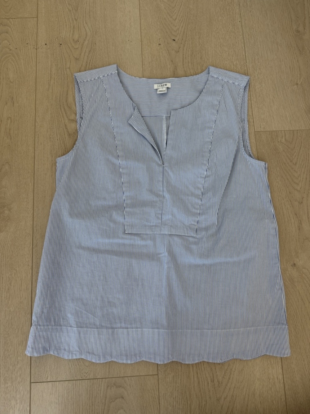 J. Crew Light Blue and White Pinstripe Sleeveless Split-Neck Camisole